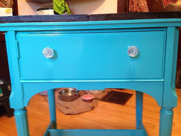 antique sewing table turned vibrant end table, painted furniture, repurposing upcycling