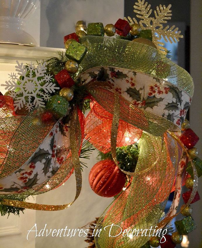 our 2013 christmas mantel, christmas decorations, seasonal holiday decor, wreaths, The more mesh the better