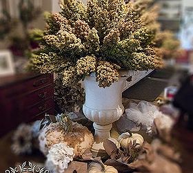 milo half round topiary, crafts, gardening, seasonal holiday decor, Surrounded in my natural hand made swag this topiary is the perfect table top decoration for my small round table