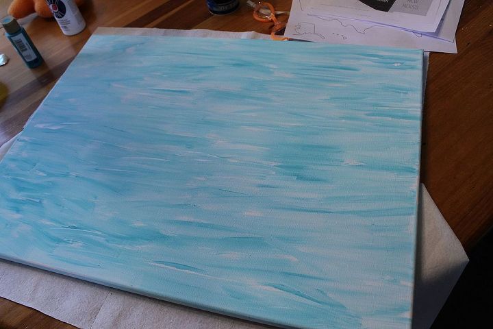 travel art, crafts, home decor, Paint your background color on your canvas I used white and turquoise to create this look