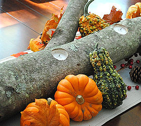 one more week till turkey day get ready with 20 stylish thanksgiving crafts to, crafts, seasonal holiday decor, thanksgiving decorations, wreaths, Log votive dining table centerpiece by SAS Interiors