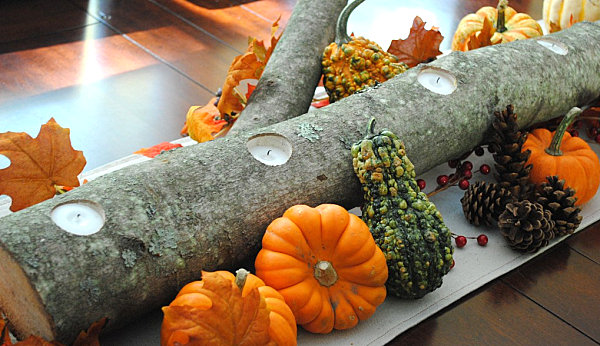 one more week till turkey day get ready with 20 stylish thanksgiving crafts to, crafts, seasonal holiday decor, thanksgiving decorations, wreaths, Log votive dining table centerpiece by SAS Interiors