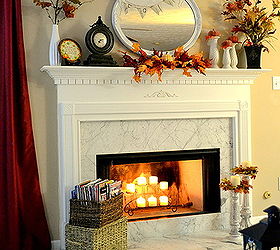 fall mantel, crafts, fireplaces mantels, living room ideas, seasonal holiday decor, thanksgiving decorations, Fall mantel love enjoying our fire of candlelight