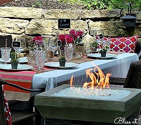 details for a perfect summer dinner party, chalkboard paint, crafts, mason jars, outdoor living, Create ambiance with a little gas fire pit when the sun goes down