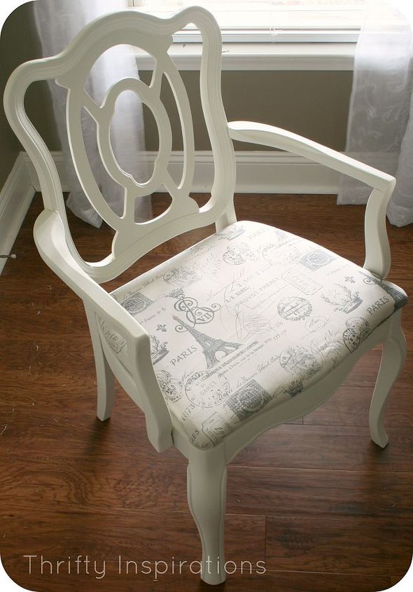 french provincial table set makeover, chalk paint, home decor, living room ideas, painted furniture, Refinished and reupholstered captain s chair