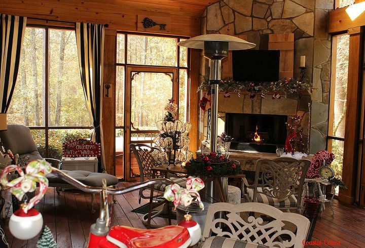 a vintage christmas on the porch, christmas decorations, outdoor living, repurposing upcycling, seasonal holiday decor, Christmas has arrived on the screened porch This has fast become one of my favorite spaces throughout the year