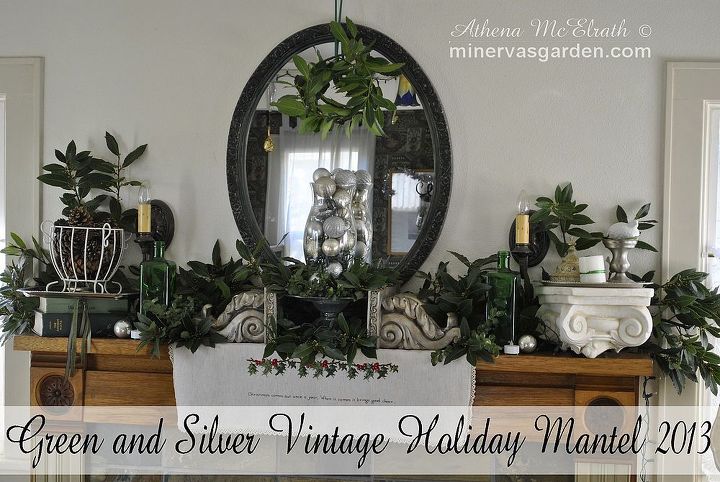 green and silver vintage holiday mantel 2013, seasonal holiday decor