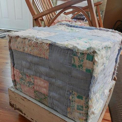 basic box store foam cube up scaled into this lovely rolling quilt, painted furniture, A simple foam cube up scaled into this lovely side table