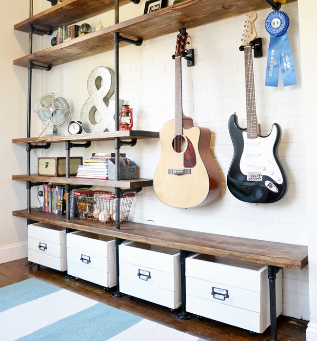 diy industrial shelves, bedroom ideas, diy, home decor, shelving ideas, storage ideas