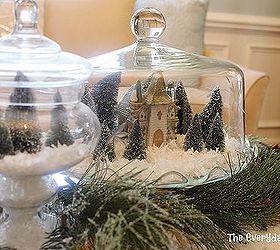 create a mini snow village with cake plates and cloches, christmas decorations, seasonal holiday decor