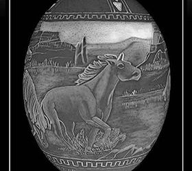 my egg carving, crafts, Mustangs This is an intaglio carving and lit from the inside It s carved like you would carve a mold inverted The outside image is like a negative When lit from the inside the image appears possitive
