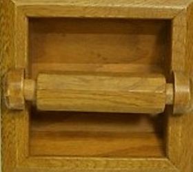 our bathroom remodels 2013, bathroom ideas, home improvement, These old oak TP holders left a huge hole in the cabinets so I ha a board cut routed on the edge to size to cover