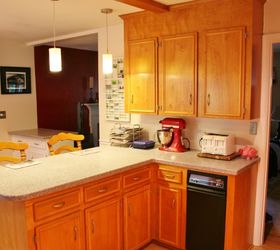 small budget kitchen renovation, home decor, kitchen backsplash, kitchen design, Painted the pea green trash compactor black