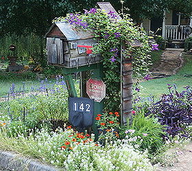 address signs were posted online today so i m adding mine, gardening, My mailbox in full bloom with address sign