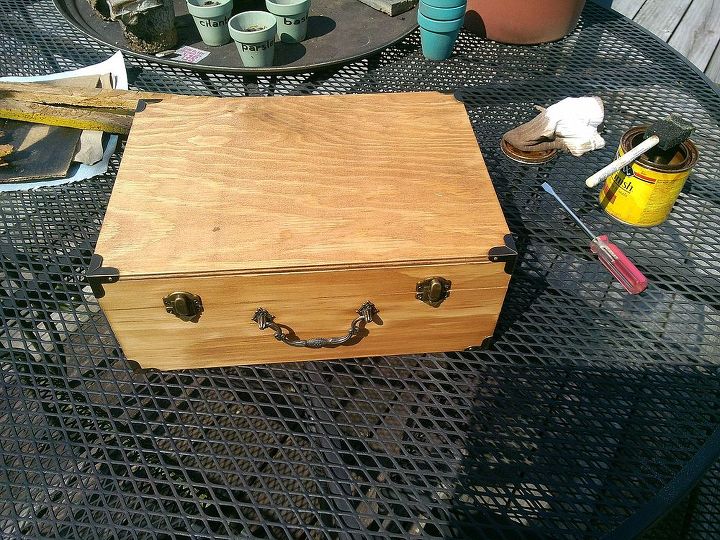 decorated wooden boxes, crafts, repurposing upcycling, I started with staining this larger box for my husband