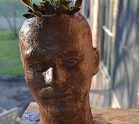 faux distressed leather head planter, crafts, gardening, painting, repurposing upcycling, Finished planter