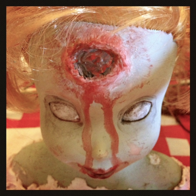 zombie themed wedding decor, crafts, Work in Progress Zombie Table Decor Bullet wound to the forehead