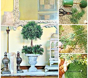 how to make a boxwood topiary, chalkboard paint, crafts, home decor, wreaths, cutting boxwood garland to size and using floral pins to attache to Styrofoam ball