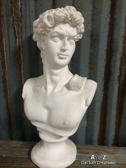 transforming a plaster bust with copper verdigris, painting, repurposing upcycling