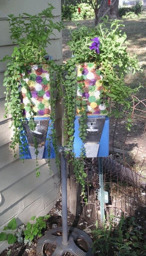 bubble gum machine flower pot, flowers, gardening, repurposing upcycling