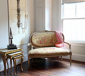 get the farmhouse french look, bedroom ideas, home decor, On the other side of the room sits a tapestry covered French settee you won t believe where I found it
