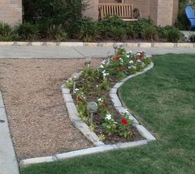 gardening imbedded stone border on pathway flowerbeds, concrete masonry, flowers, gardening, landscape, outdoor living, Front Yard To the Right of Driveway Extra Walking Space little flower bed