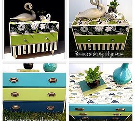 fun and funky repurposed dressers in fabric, painted furniture, repurposing upcycling, Repurposed dressers went from boring white to fun and funky fabric prints