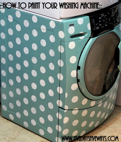stenciling a washer dryer set with polka dots, appliances, laundry rooms, painting, finished polka dot stenciled washer