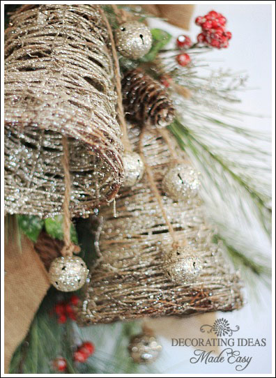 glittery twig bell pine door swag, christmas decorations, crafts, seasonal holiday decor