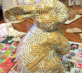 a book page easter bunny, crafts, decoupage, I brushed on Mod Podge with a foam brush starting in a section at the bottom and working my way up Honestly though a lot of it was done with my fingers