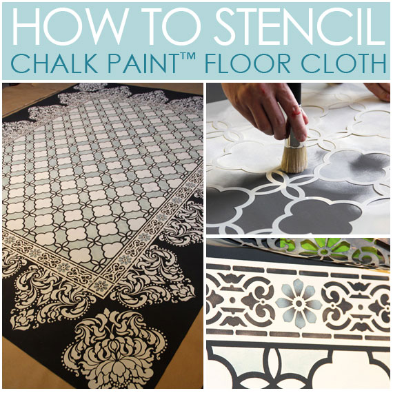 chalk paint stenciled floor cloth