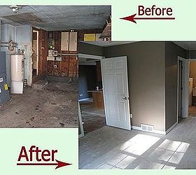a one car garage turned into functional living space with a bathroom and a laundry, garages, home improvement, living room ideas, A one car garage turned into functional living space with a bathroom and a laundry room Ceiling in the garage was raised all new plumbing and electrical and a door leading into the existing Living Room