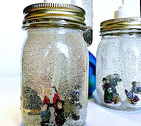 dollar store mason jar snow globe soap dispensers, crafts, mason jars, seasonal holiday decor, Santa approved
