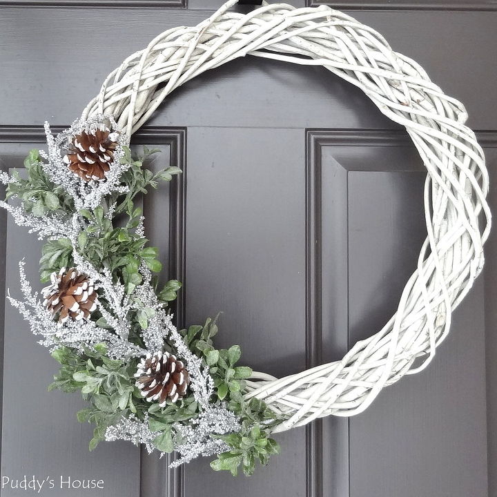 diy winter wreath, crafts, seasonal holiday decor, wreaths, Stepped back to see how I liked it and decided it worked for me