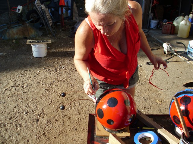 bowling balls to ladybugs, crafts, repurposing upcycling, touching up the spots