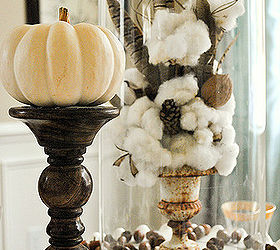 rustic glam thanksgiving table setting, christmas decorations, seasonal holiday d cor, thanksgiving decorations, Everything looks better under glass cotton bouquets elevated on cake plates and placed under glass domes