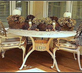 fall on the screened porch, decks, porches, seasonal holiday decor, The table holds a vintage French trough