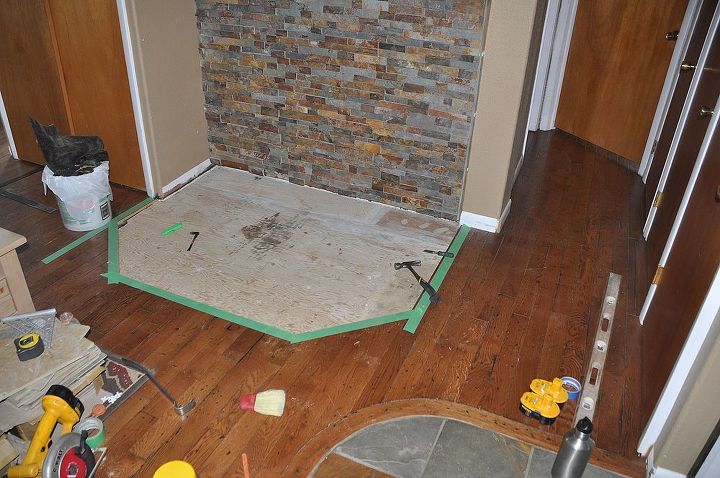 new wood stove location, concrete masonry, diy, home decor, woodworking projects, Prepping for floor covering