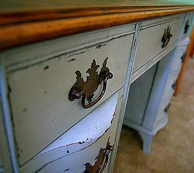 antique desk redo using diy chalk paint and diy dark wax, chalk paint, painted furniture, close up to show distressing
