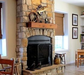 2012 basement project, basement ideas, fireplaces mantels, home decor, Fireplace with stone and cedar mantel