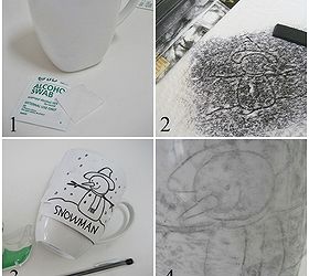 personalize your mugs with a sharpie and it s permanent, crafts, seasonal holiday decor, 1 Clean the mugs with an alcohol swab 2 Choose a graphic and cover the back with artist s charcoal 3 Tape to the mug and trace 4 Remove the paper