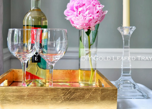diy gold leafed tray, crafts, diy, swapped out photos for wrapping paper