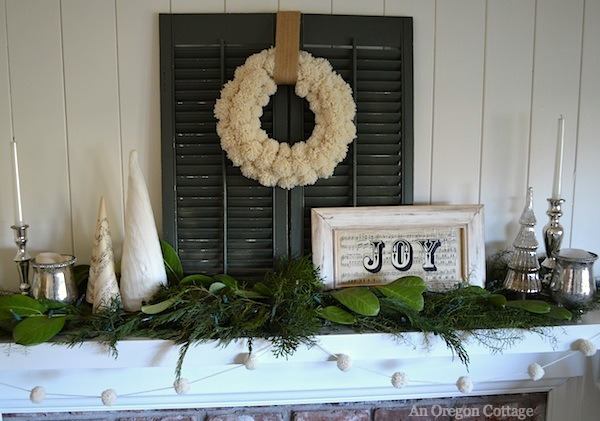 green white christmas decorations, seasonal holiday d cor, wreaths, Simple mantel with a few favorite diy projects from years past