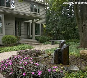 fountains in the garden, outdoor living, ponds water features, Rock fountains greet visitors to the front door