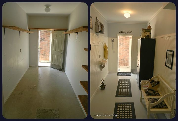 from old tool room to new mud room, foyer, garages, home decor, Before and After
