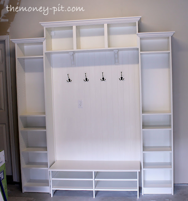 mudroom built ins from ikea bookcases for 300, laundry rooms, painted furniture, shelving ideas, storage ideas, The finished Built Ins
