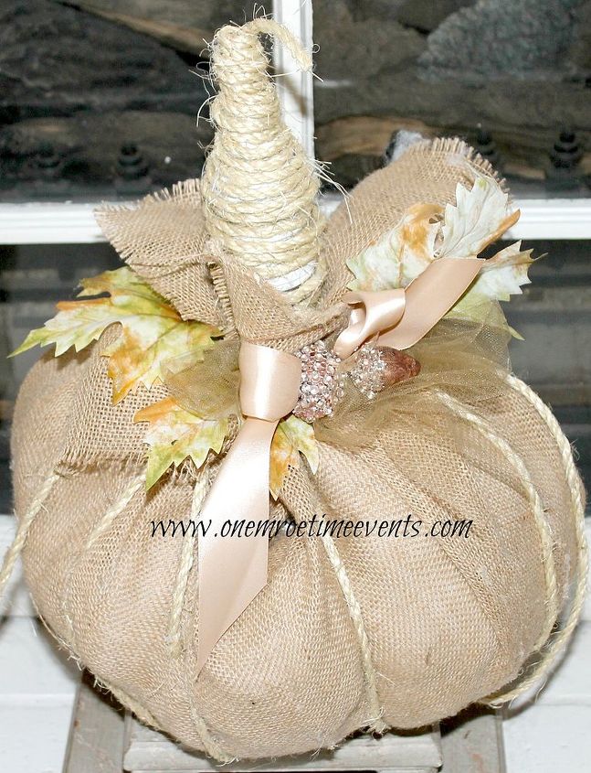 burlap pumpkin and bling acorns, crafts, seasonal holiday decor, Pumpkin made from a Hope Decor piece to see more go to