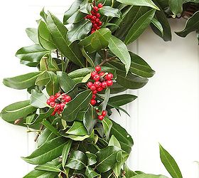 making a fresh evergreen wreath, crafts, doors, flowers, gardening, hydrangea, seasonal holiday decor, wreaths, A close up of the holly and laurel branches