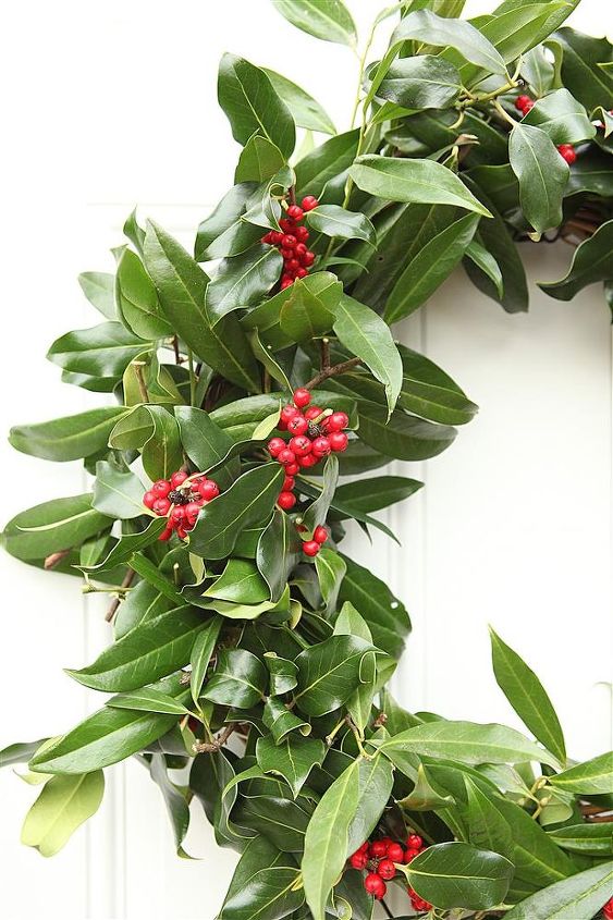 making a fresh evergreen wreath, crafts, doors, flowers, gardening, hydrangea, seasonal holiday decor, wreaths, A close up of the holly and laurel branches