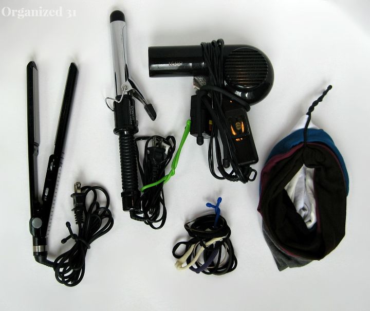 organize your hair appliances accessories, appliances, organizing, to this in less than 2 minutes And the ties work really well to keep everything neatly organized